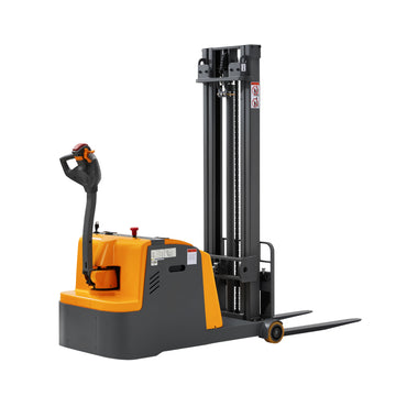 Counterbalanced Electric Stacker| 2200 lb| Lowered Ht. 1.3 in| 118 in Lifting| Fork Size 37.4 x 8.6"-25.4"| Apollo Forklift A-3040